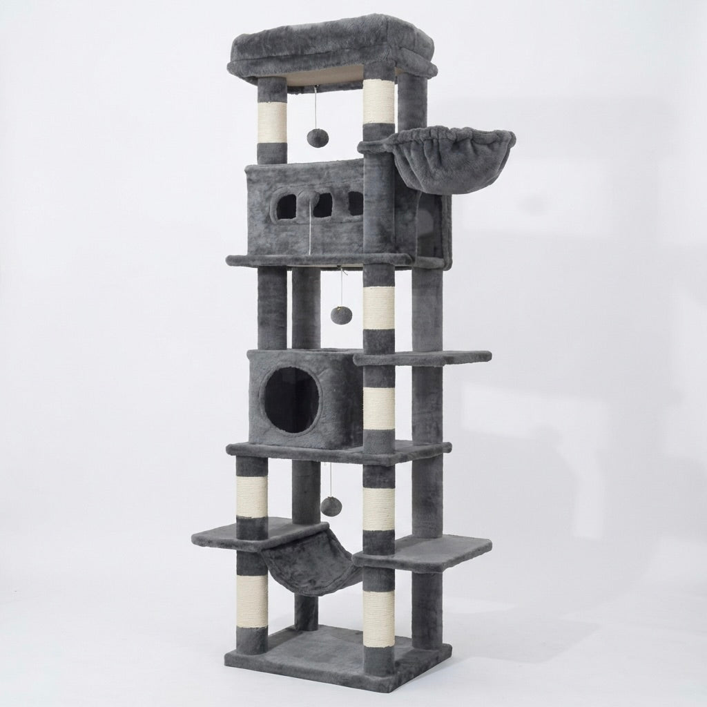 Arbre à chat XXL SkyLounge 170cm avec 6 niveaux pour Maine Coon, en bois et sisal, par HammiePets.