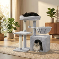 Arbre à chat compact Flexi-Tower A 80cm de HammiePets avec base pivotante à 180°, en bois et sisal, pour chats.