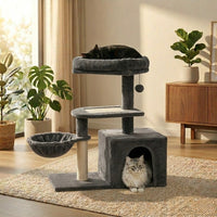 Arbre à chat compact Flexi-Tower B 80cm de HammiePets avec plateforme pivotante et hamac pour chat.