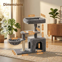 Arbre à chat compact HammiePets Flexi-Tower B 80cm avec plateforme pivotante et hamac pour chat.