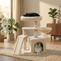 Arbre à chat compact HammiePets Flexi-Tower C 80cm avec 3 niveaux en sisal et plateforme en peluche pour animaux domestiques