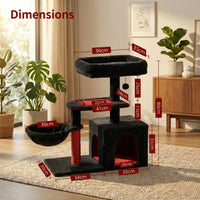 Arbre à chat compact HammiePets Flexi-Tower C 80cm avec 3 niveaux, plateforme en sisal et espace de repos pour chats.