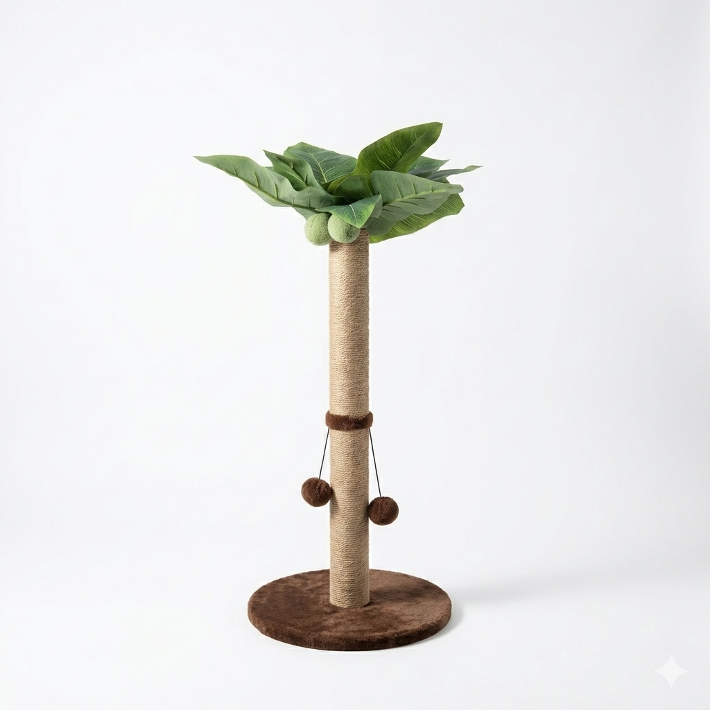 Griffoir Palmier Tropico HammiePets en sisal de 65 cm avec deux balles ressort pour chat, design élégant et naturel.