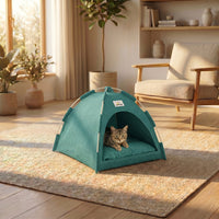 Lit grotte pour chat HammiePets, tente pliable anti-griffes avec intérieur douillet et coussin confortable.