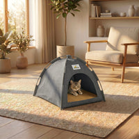 Lit grotte refuge pour chat HammiePets, tente pliable anti-griffes avec espace cosy et confortable pour chat domestique.