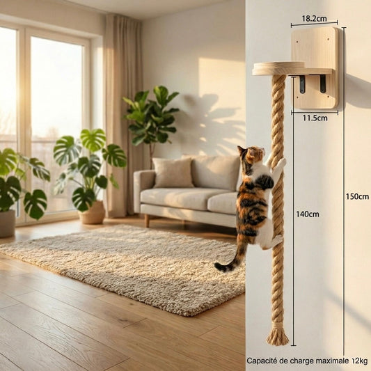 Module mural d'escalade pour chat en sisal naturel de HammiePets, avec corde à grimper pour stimulation et jeu.