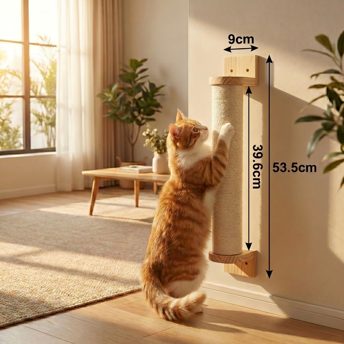 Module mural de griffoir vertical HammiePets avec sisal naturel pour chat, fixé au mur, design moderne et fonctionnel.