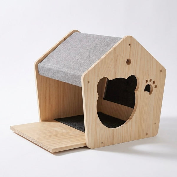 Module mural fermé pour chat HammiePets, cachette en pin massif, avec cabane murale pour animaux domestiques.