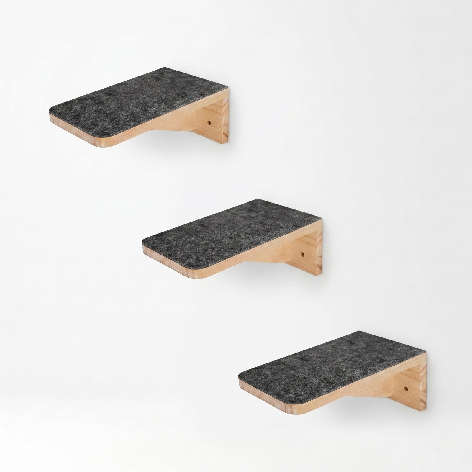 Modules muraux en bois massif pour chats, lot de 3, résistants aux rayures, par HammiePets, parfaits pour l’aménagement intérieur.