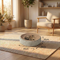 Panier griffoir ovale 2-en-1 HammiePets avec bol, tressé en sisal crème, pour animaux de compagnie.