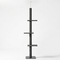 Tour Skyline Compact 3 niveaux pour chien ou chat, gris, réglable de 228 à 273 cm, HammiePets, tour sol-plafond robuste.