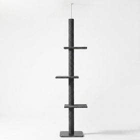 Tour Skyline Compact 3 niveaux pour chien ou chat, gris, réglable de 228 à 273 cm, HammiePets, tour sol-plafond robuste.