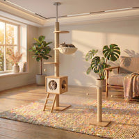 Tour Skyline Standard HammiePets, tour sol-plafond à 4 niveaux beige, pour animaux, hauteur 225-285cm.