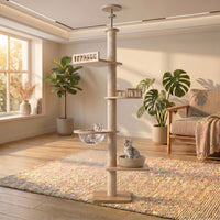 Tour Skyline standard 4 niveaux sol-plafond beige de HammiePets, structure pour animaux avec 4 niveaux solides.