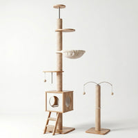 Tour Skyline standard HammiePets pour animaux, 4 niveaux, hauteur 225-285cm, beige, tour sol-plafond pour espace de jeu.