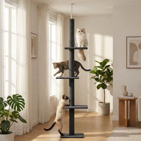 Tour d'escalade sol-plafond HammiePets Skyline Compact 3 niveaux, gris, hauteur ajustable 228-273cm, pour chats.