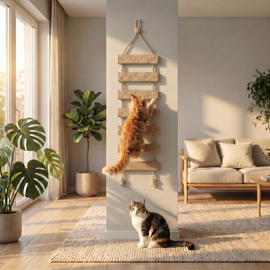 Échelle murale en bois de 50cm pour chat, module SkyWalk Lite de HammiePets, fixation murale avec plateforme pour animaux.