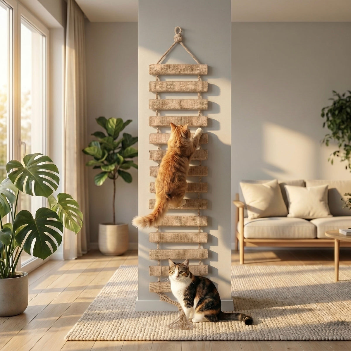 Échelle murale en bois pour chat de 1 mètre, module pin massif, avec design moderne, par HammiePets.