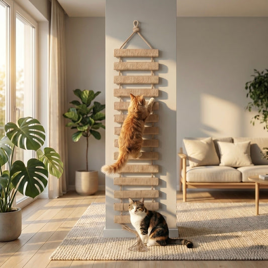 Échelle murale en bois pour chat de 1 mètre, module pin massif, avec design moderne, par HammiePets.